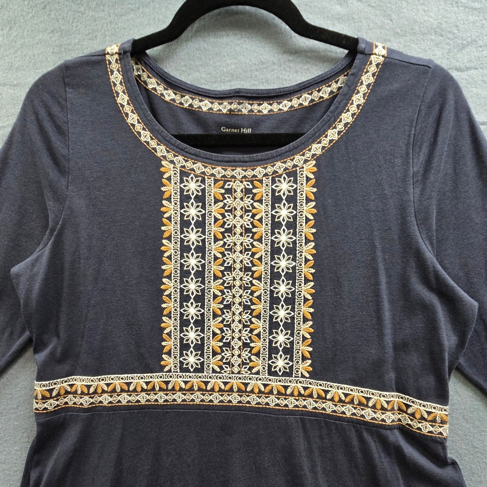Garnet Hill Embroidered Boho Organic Cotton Fit & Flare Dress Women S Navy Blue - Picture 3 of 11